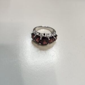 Elegant 925 Sterling Silver and Red Gemstone Ring